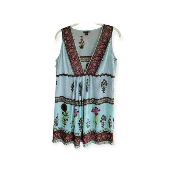 Y2K Blue Brown Semi Sheer Sleeveless Tunic Medium Coco and Chase Top - Picture 2 of 8